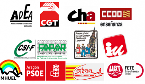 ADEA, CGT, CHA, CC.OO, CSIF, FABZ, FAPAR, IU, MHUEL, PSOE, STEA, UGT.