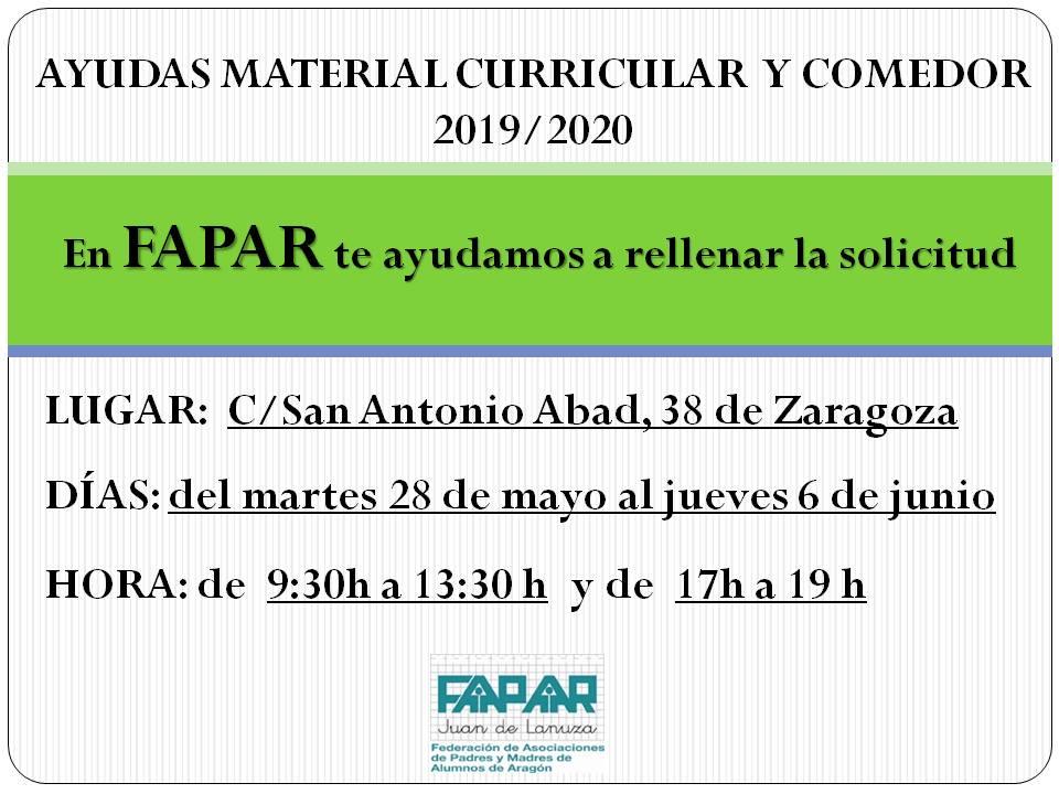 Horario atención FAPAR Becas 2019- 2020
