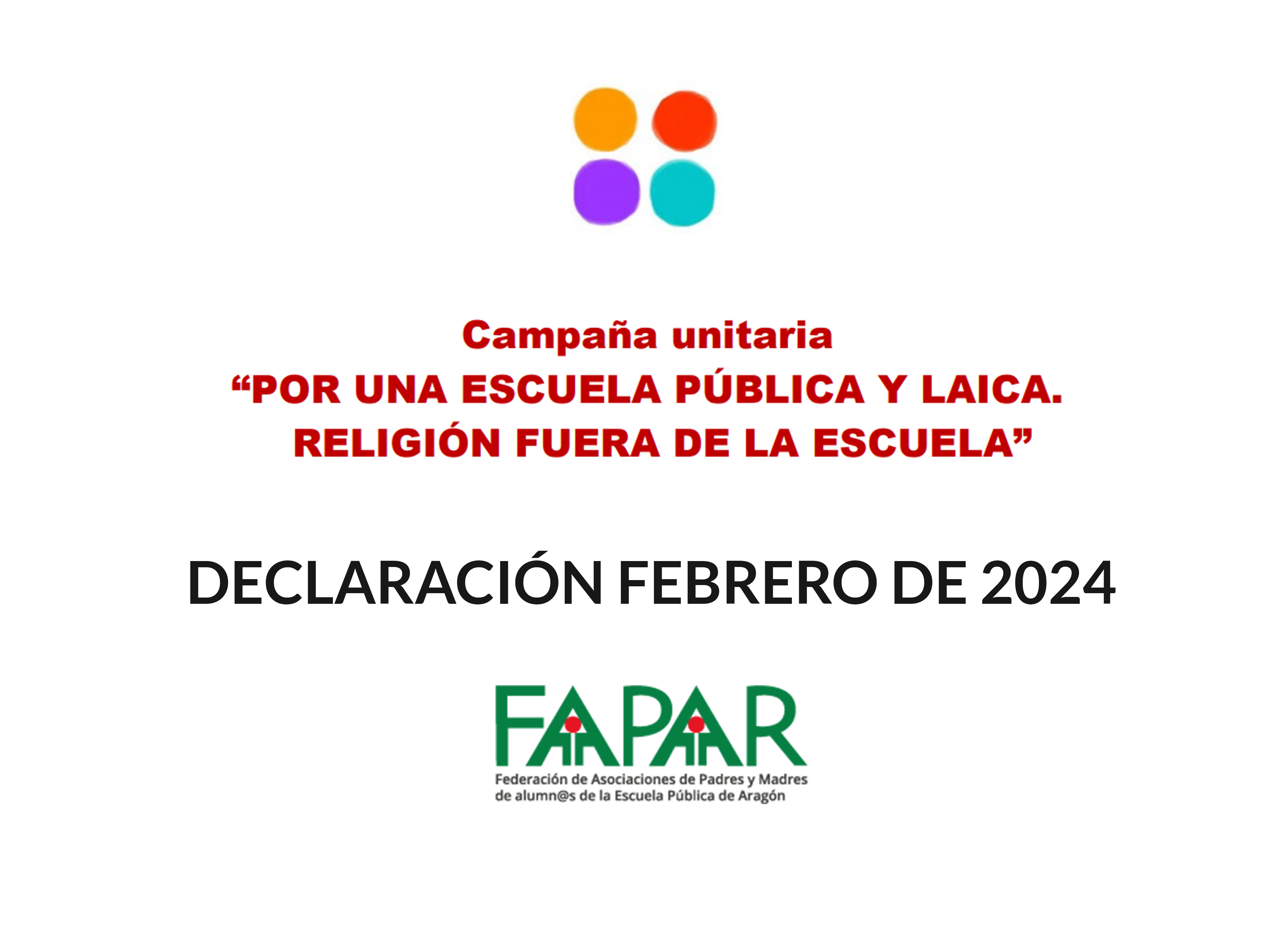 DECLARACION FEBRERO 2024 - CAMPAÑA UNITARIA POR UNA ESCUELA PUBLICA Y LAICA
